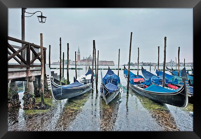 Gondola Parking Venice Framed Print by Jean Gill