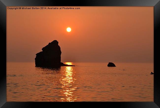 Sunset at Thurlestone Rock Framed Print by Michael Bolton
