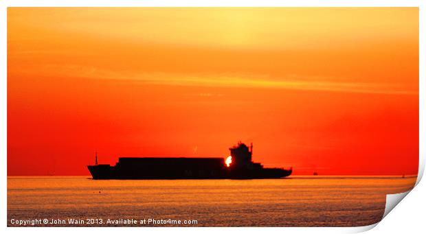Sunset Silhouette Ship Print by John Wain
