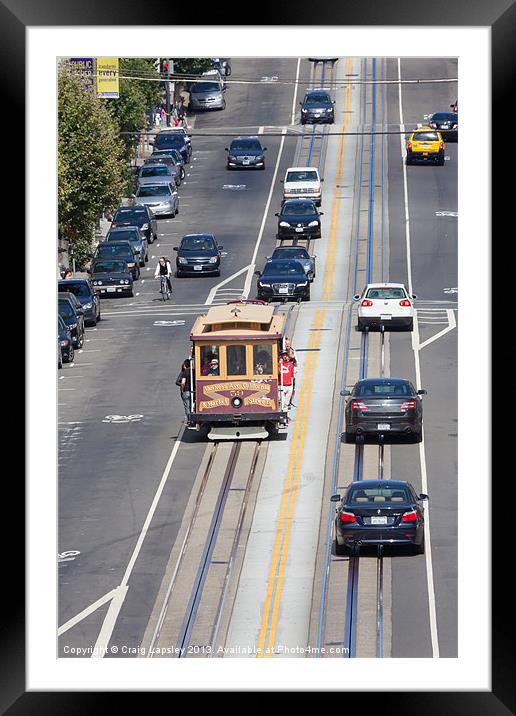 San Francisco street view with trolley car Framed Mounted Print by Craig Lapsley
