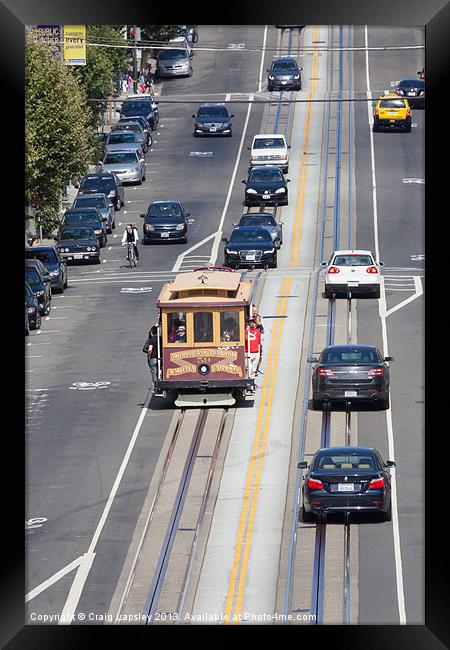 San Francisco street view with trolley car Framed Print by Craig Lapsley