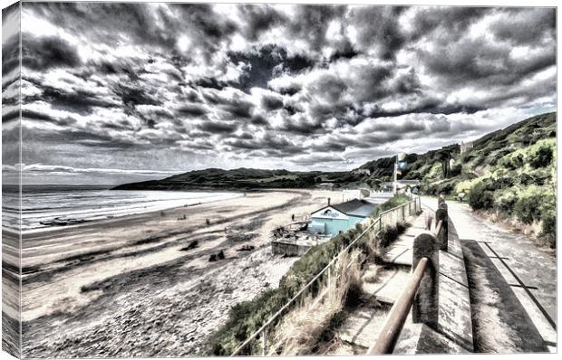 Langland Bay Painterly Canvas Print by Steve Purnell