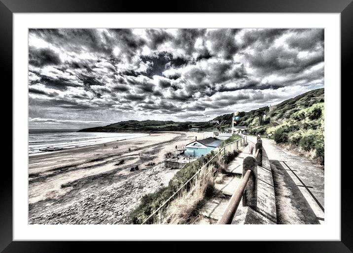 Langland Bay Painterly Framed Mounted Print by Steve Purnell