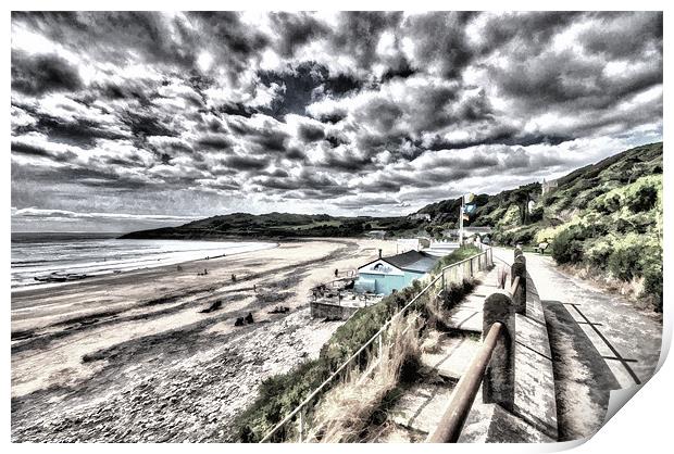 Langland Bay Painterly Print by Steve Purnell
