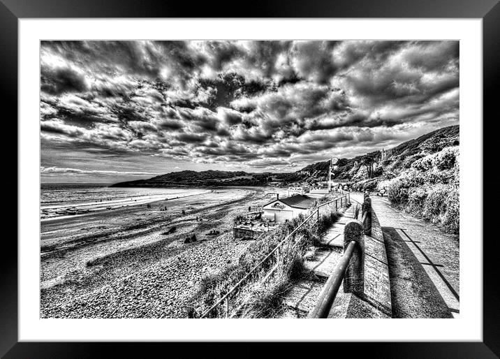 Langland Bay Mono Framed Mounted Print by Steve Purnell