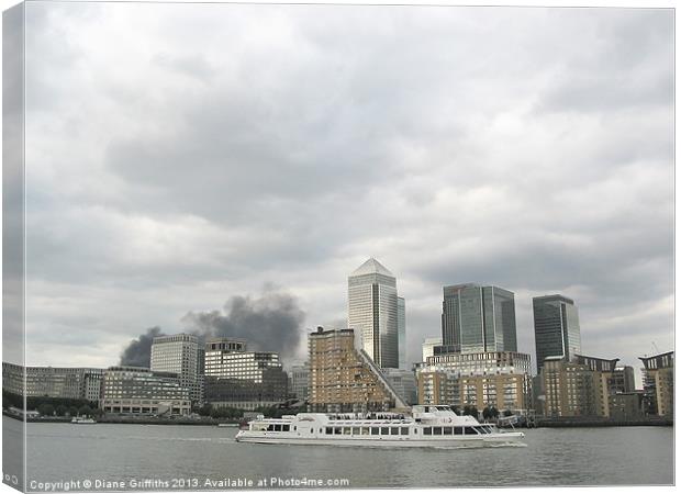 Smoke at Canary Wharf Canvas Print by Diane Griffiths