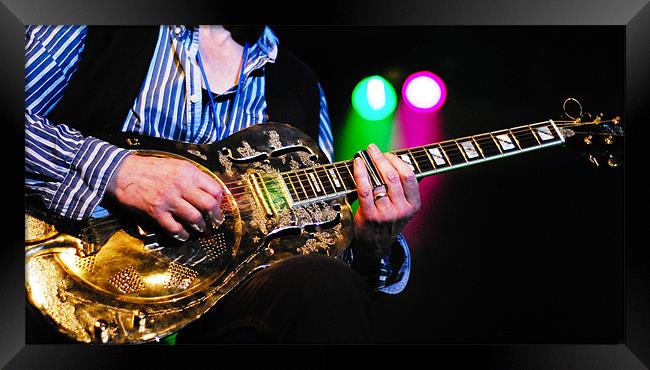 Bottleneck guitar player Framed Print by Leighton Collins