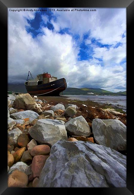 Fishing Boat Aground near Fort William Framed Print by Andy Anderson
