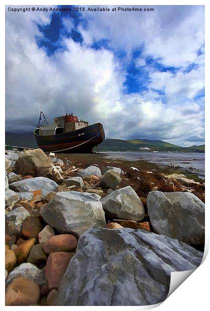 Fishing Boat Aground near Fort William Print by Andy Anderson