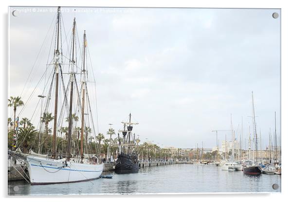 Boats Barcelona Harbour Acrylic by Jean Gill