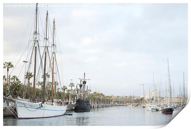 Boats Barcelona Harbour Print by Jean Gill