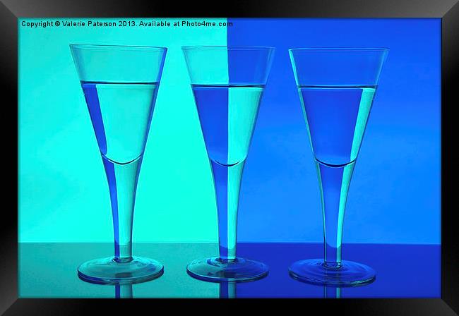 Three Wine Glasses in Blue Framed Print by Valerie Paterson