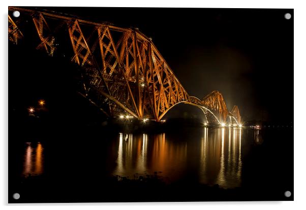 Forth Rail Bridge at Night Acrylic by John Hastings