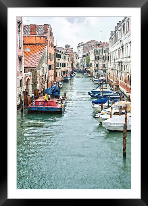 Canal Venice with motorboats Framed Mounted Print by Jean Gill