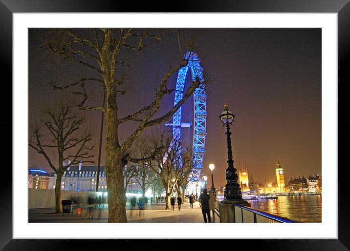 London Eye at Night Framed Mounted Print by Mark Gracey