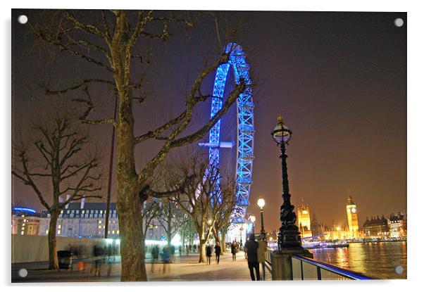 London Eye at Night Acrylic by Mark Gracey