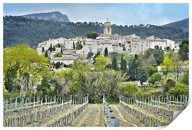 Sablet village and vineyard France Print by Jean Gill