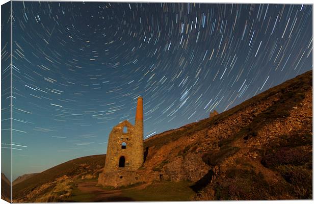 Star Trails Over Wheal Coates Canvas Print by Jonathan Swetnam