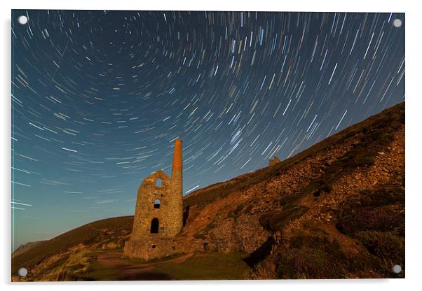 Star Trails Over Wheal Coates Acrylic by Jonathan Swetnam