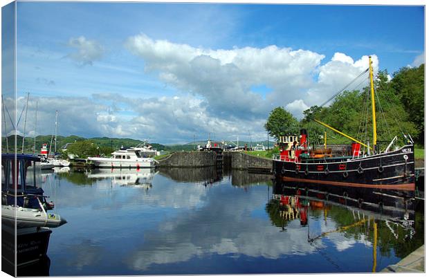 Reflections of Crinan Harbour Canvas Print by David Wilson