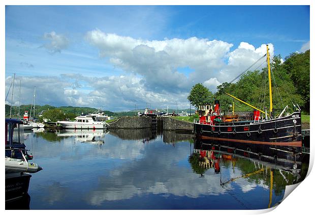 Reflections of Crinan Harbour Print by David Wilson