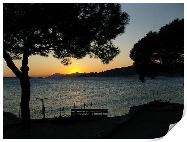 Sun set over Esterel Mountains. Print by David Steven