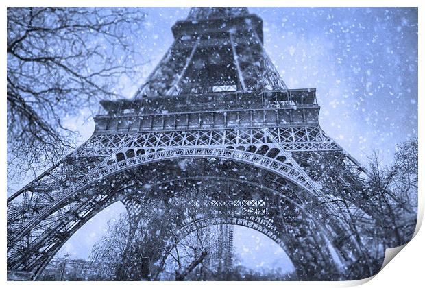 Winter Wonderland at the Eiffel Tower Print by Les McLuckie