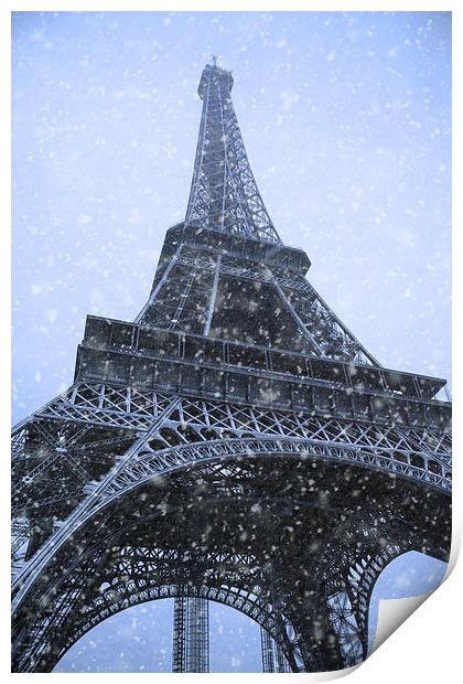 Majestic Eiffel Tower in Winter Wonderland Print by Les McLuckie