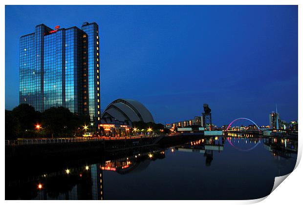 Captivating Night Scene of River Clyde Print by Les McLuckie