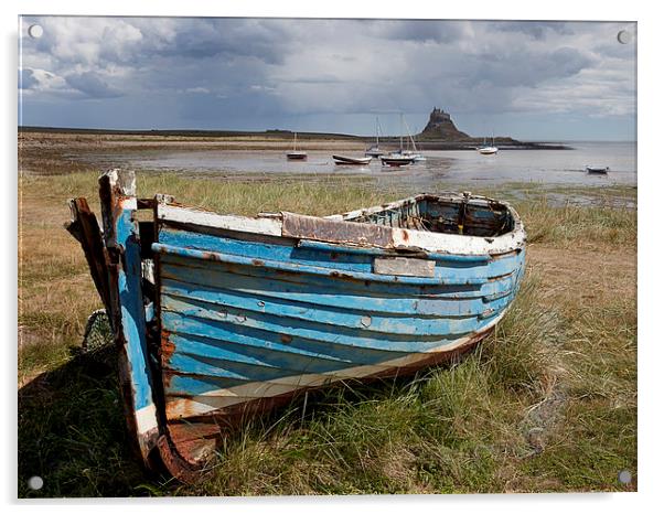 Old Boat, Holy Island Acrylic by Dave Turner