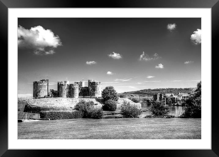 Caerphilly Castle 4 Mono Framed Mounted Print by Steve Purnell