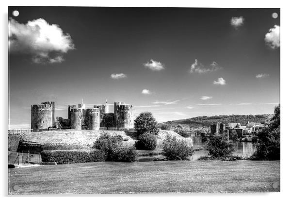 Caerphilly Castle 4 Mono Acrylic by Steve Purnell