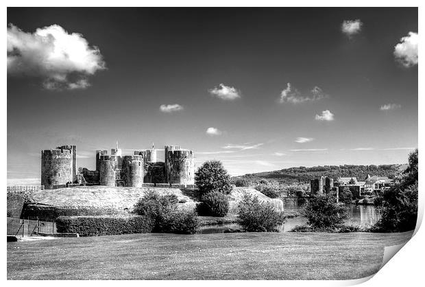 Caerphilly Castle 4 Mono Print by Steve Purnell