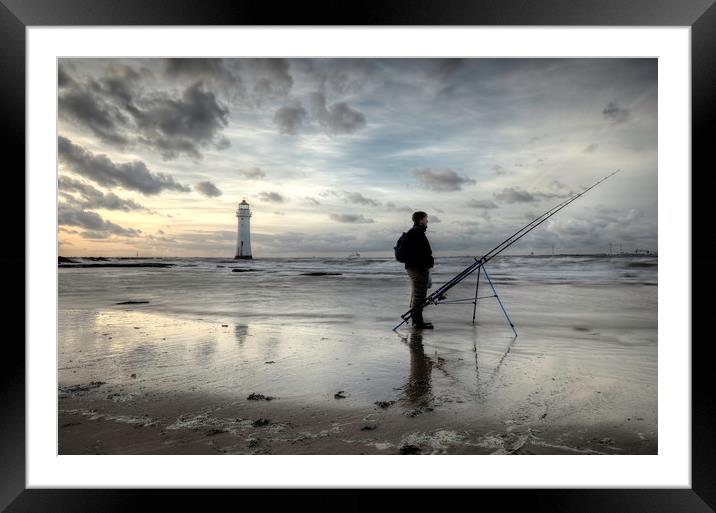 Fisherman at Perch Rock Lighthouse Framed Mounted Print by raymond mcbride