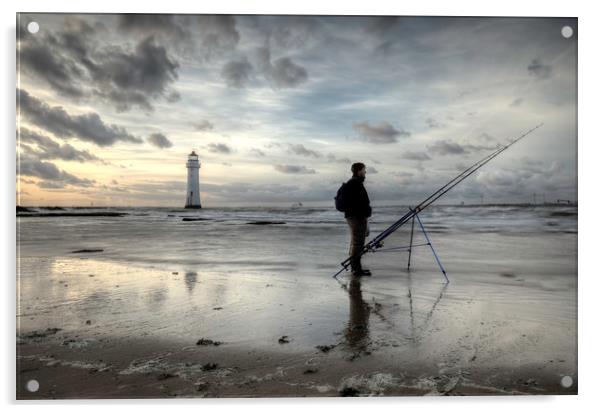 Fisherman at Perch Rock Lighthouse Acrylic by raymond mcbride
