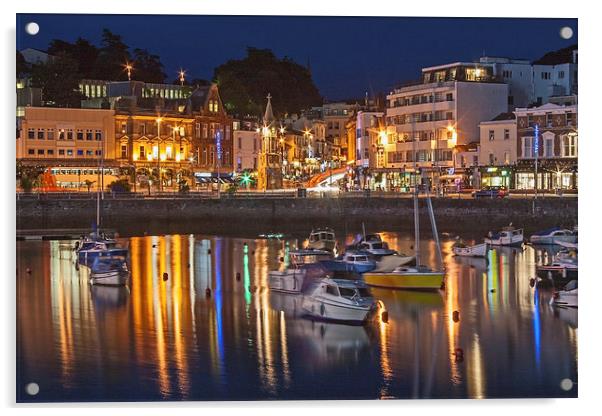Torquay Harbour and Town at Night Acrylic by Diane Griffiths