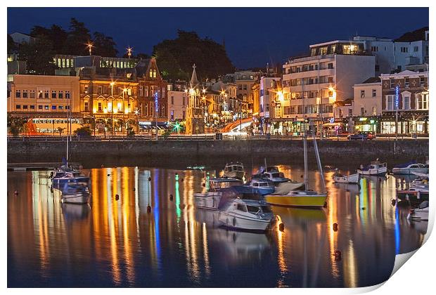 Torquay Harbour and Town at Night Print by Diane Griffiths