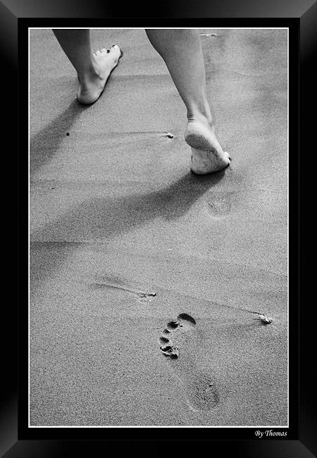 Foot Prints On Sand Framed Print by Toma Mihai Ioan