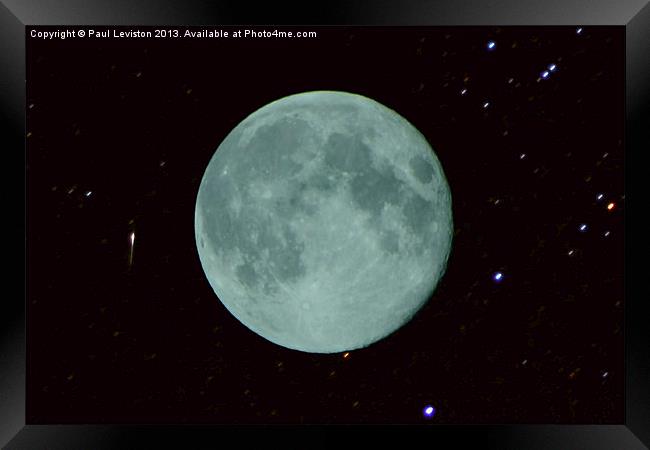 Blue Moon & Perseid Meteor Framed Print by Paul Leviston