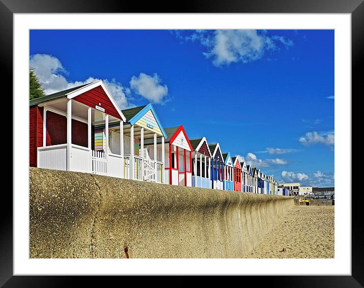 Southwold Beach Huts and Sea Wall Framed Mounted Print by Bill Simpson