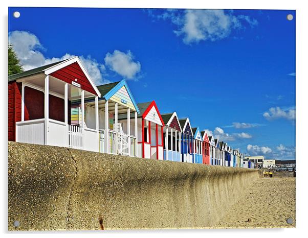 Southwold Beach Huts and Sea Wall Acrylic by Bill Simpson
