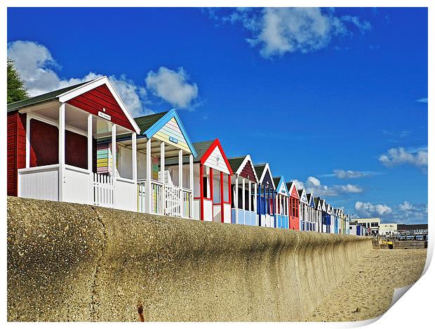 Southwold Beach Huts and Sea Wall Print by Bill Simpson