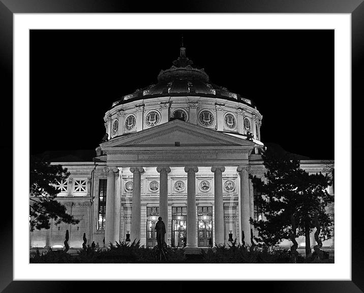 Atheneul Roman - b&w Framed Mounted Print by Paul Piciu-Horvat