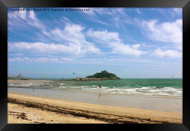 Windsurfing Around St Michaels Mount Framed Print by Terri Waters