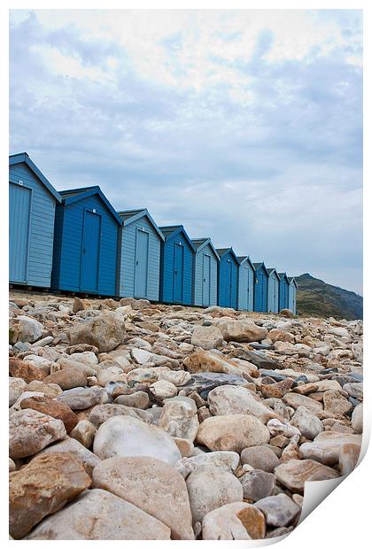 Charmouth Beach Huts Print by Graham Custance
