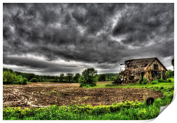 Spring Rains on Farm Ruins Print by Mayo Fottral