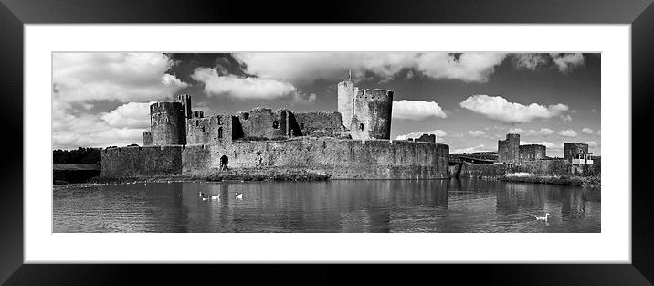 Caerphilly Castle Panorama Monochrome Framed Mounted Print by Steve Purnell