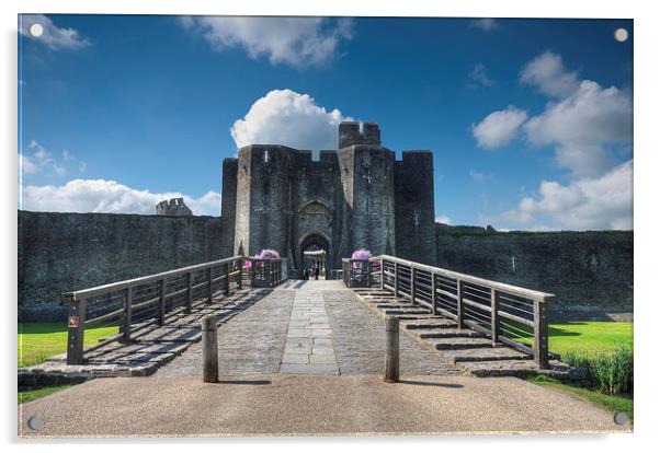 Caerphilly Castle Main Gate Acrylic by Steve Purnell