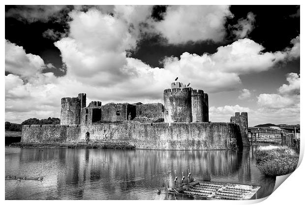 Caerphilly Castle 5 Monochrome Print by Steve Purnell