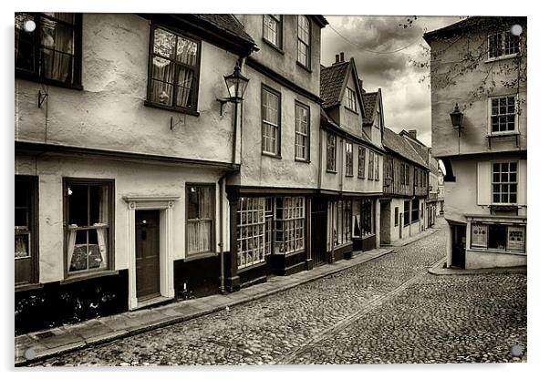 Elm Hill Norwich in sepia Acrylic by Mark Bunning